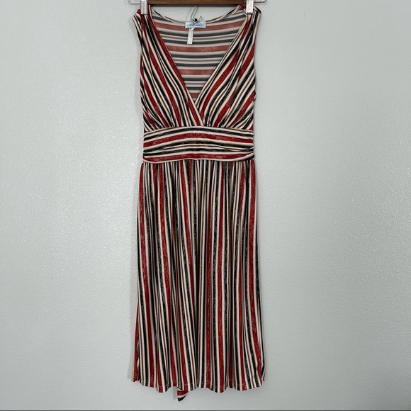 MINIMI DEEP V STRIPED SHIMMER DRESS SIZE MEDIUM - Picture 8 of 14
